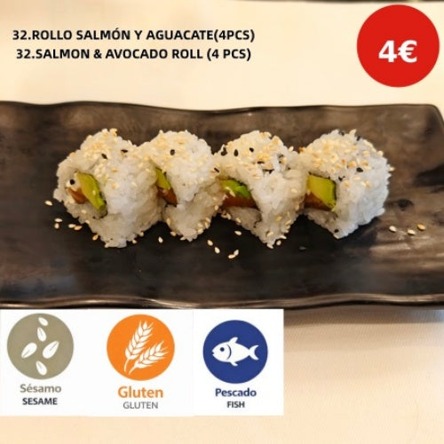 32.ROLLO SALMÓN Y AGUACATE (4 UD)